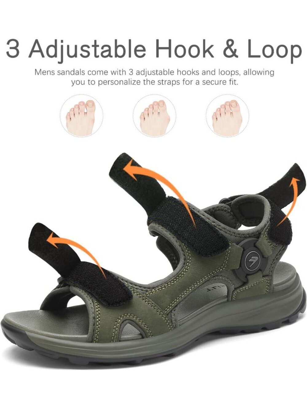 Men's Green Athletic Hiking Open Toe Leather Walking Sport Sandals Shoes - Picture 4 of 6